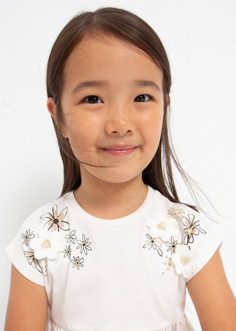 Maglietta Manica Corta Con Ricami In Cotone Sostenibile Bambina MAYORAL 3059 - MAYORAL - Luxury Kids