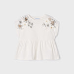 Maglietta Manica Corta Con Ricami In Cotone Sostenibile Bambina MAYORAL 3059 - MAYORAL - Luxury Kids
