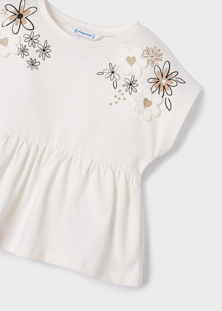 Maglietta Manica Corta Con Ricami In Cotone Sostenibile Bambina MAYORAL 3059 - MAYORAL - Luxury Kids