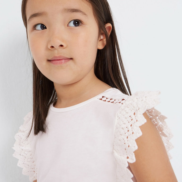 Maglietta Manica Corta Con Volant In Cotone Bambina MAYORAL 3061 - MAYORAL - Luxury Kids