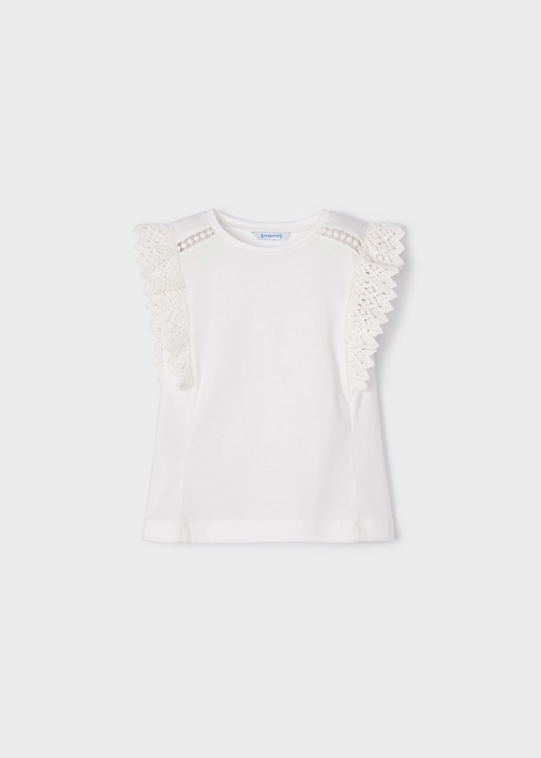 Maglietta Manica Corta Con Volant In Cotone Bambina MAYORAL 3061 - MAYORAL - Luxury Kids