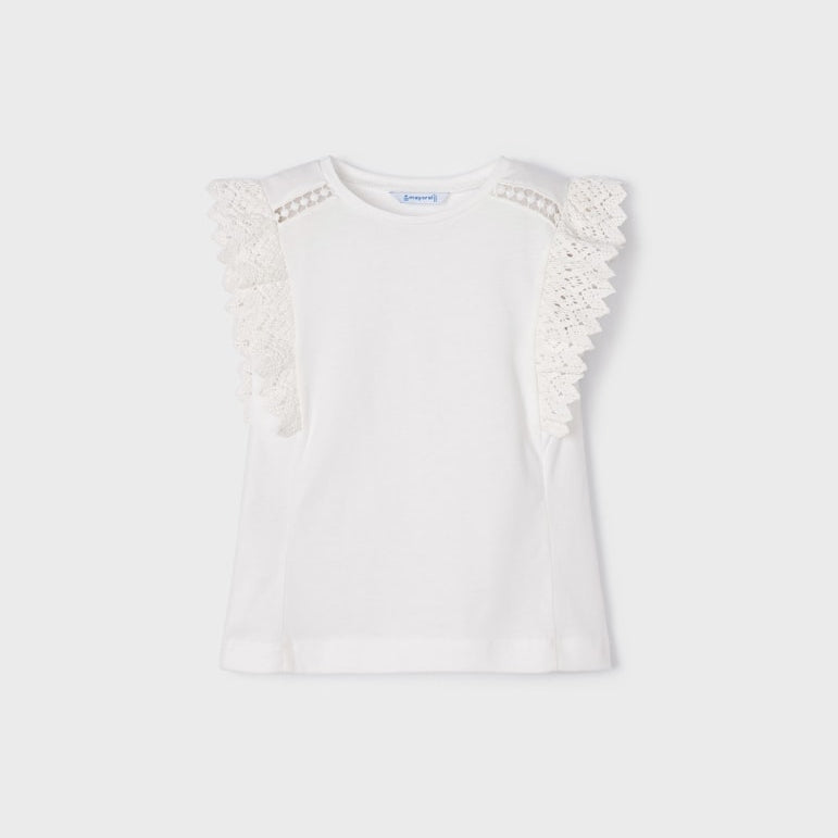 Maglietta Manica Corta Con Volant In Cotone Bambina MAYORAL 3061 - MAYORAL - Luxury Kids